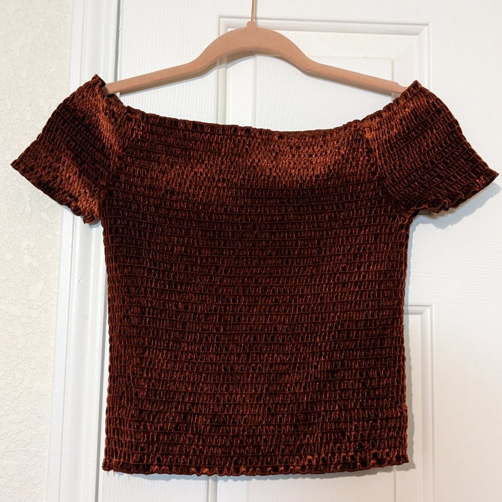 Velvet Off the Shoulder Crop Top
